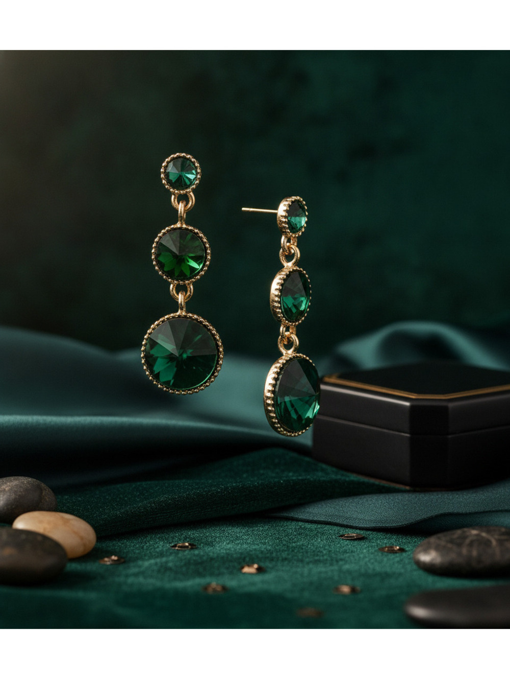 White House Black Market Gold-Tone and Green Crystal Drop Earrings